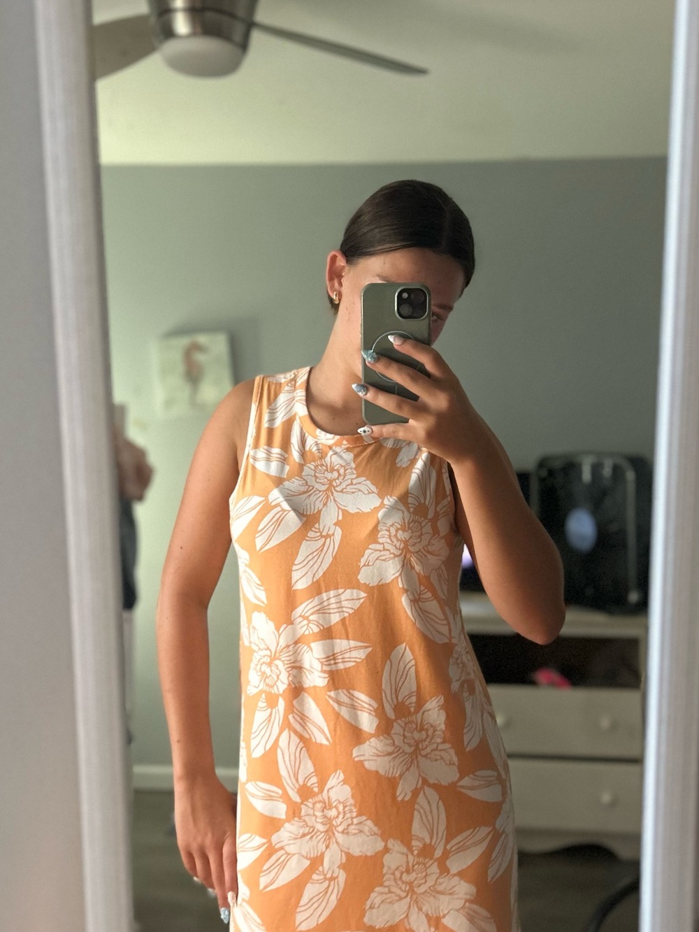 Natural Reflections Sleeveless Orange and White Floral Dress